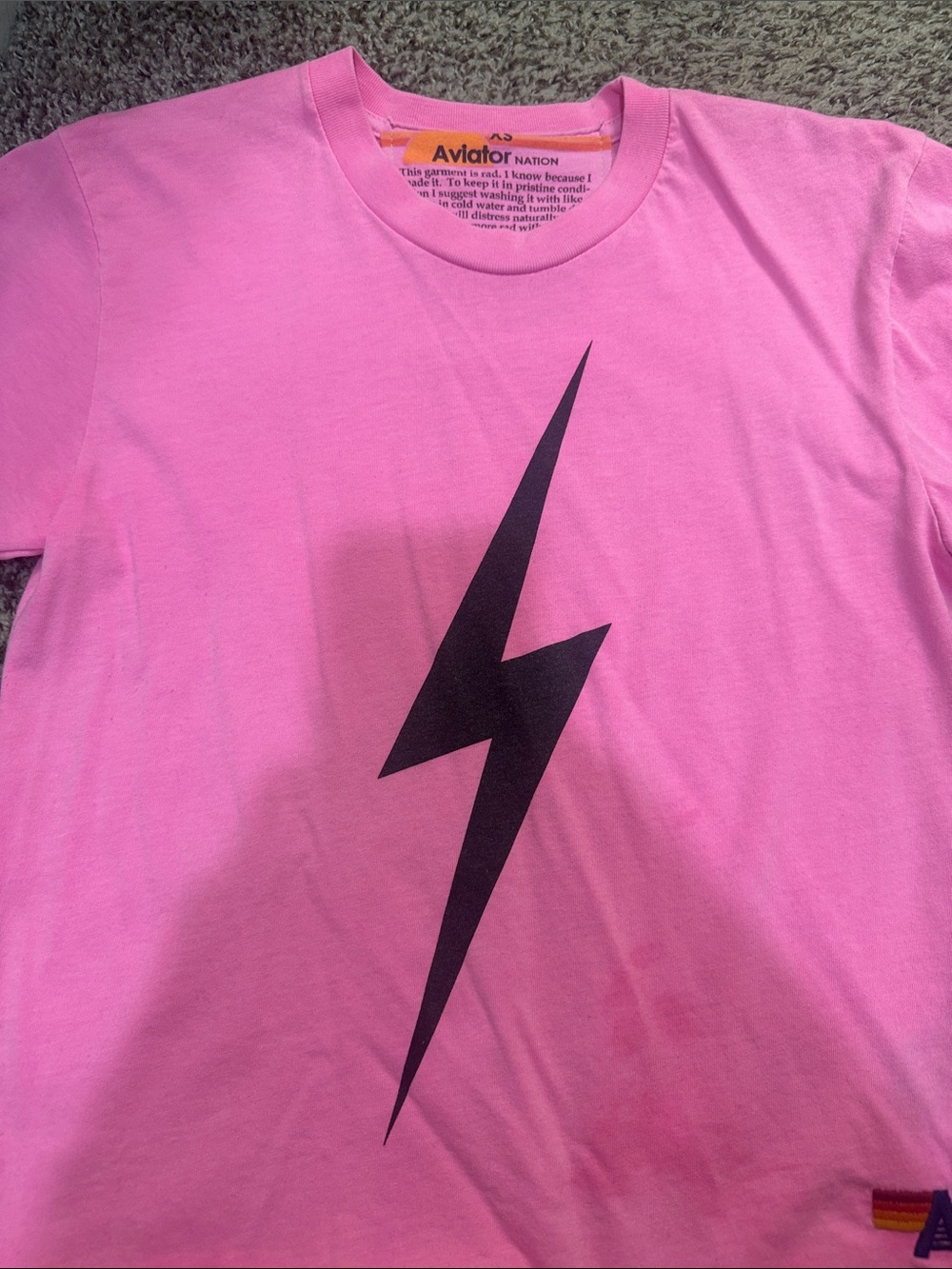 Aviator Nation pink Tee with Black Lightning Bolt
